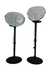 Vintage Pair Brutalist Glass Face Candle Holders - 90s Mexican Folk Art  picture