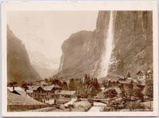 Switzerland Lauterbrunnen 1950s Staubbachfall Village Bridge Waterfall RPPC PC picture
