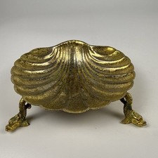 Brass Shell Dish Vintage Dolphin Koi Fish Footed Soap Trinket Bowl Unbranded picture