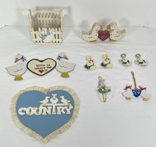 Vintage Country Geese Wooden Decor Mixed Lot - Magnets, Wall Hangers, Basket picture