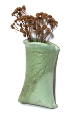Artist Signed Pottery Wall Pocket Vase Green picture
