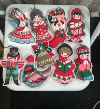 Vintage 70s Calico Fabric Christmas Ornaments Lot Stuffed Homemade Retro Tree picture