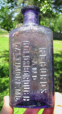 NICE AMETHYST WHISKEY FLASK RECORDS & GOLDSBOROUGH BALTIMORE 1910'S ERA DUG L@@K picture