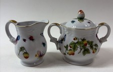 Lenwile Ardalt Strawberries Butterflies Creamer & Lidded Sugar Bowl Japan picture