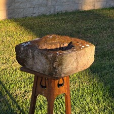 Vtg Mossy Concrete Planter Square Shell Flower Handmade Cement Garden Pot 21lb picture