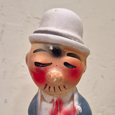 Vintage Ceramic Character Piggy Bank Still Bank Man Bowler Hat Blue Jacket picture