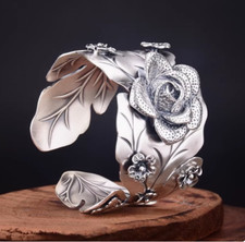 Rare Elegant ethnic style wide opening Tibetan silver bracelet gift picture