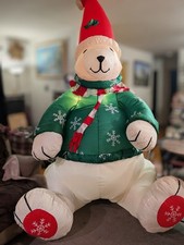 Gemmy Airblown Vintage 8ft Inflatable Polar Bear With Green Sweater Christmas  picture