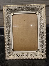 Vintage Gold & White Burnished Filigree Tabletop Picture Frame~7x9