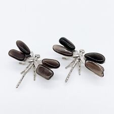 2PCS Natural Smoky Ice Obsidian Dragonfly Crystal Quartz Stone Figurine picture