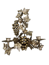 Italian Hollywood Regency Double Candle Wall Sconce Grapes Leaves Metal Ornate picture