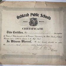 Oshkosh Public Schools Certificate 1911 Matthew N. McIver, Charles V. Nevins picture