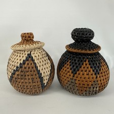 Hand Woven Basket with lid South Africa Handmade Set of 2 Trinket Handmade 4” picture