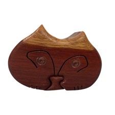 Vintage Hand Carved Wooden Cat Puzzle Box picture