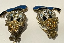 Vtg Disney Donald Duck Face Head Rhinestone Enamel Clip On Earrings picture