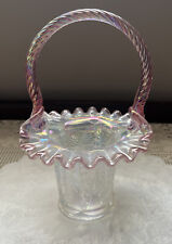 FINE Fenton Basket Iridescent Pink Clear Glass Butterfly & Berry ~ Basket picture