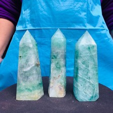 3pcs 4.92LB Natural Fluorite crystal Hexagonal point Column Reiki Healing picture