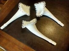 Set of 3 FENTON DIAMOND/LACE EPERGNE HORN WHITE/Silver Crest MILK GLASS EX picture
