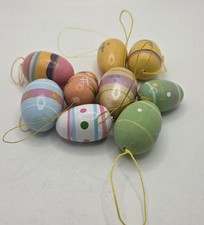 Vintage Wooden Easter Egg Ornaments Hand Painted Hanging Eggs Spring Decor Lot 9 picture