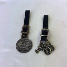 Vintage Waterloo Gas Engine & Eagle Mfg Co Tractor Watch Fobs Leather Straps 2pc picture