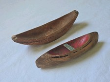 2 Vintage Mini Wooden Canoes Hand Painted Folk Art 6