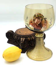 Antique Fritz Heckert Jugendstil Enameled Maiden Roemer Art Glass Chalice 10