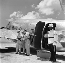 Piarco Trinidad flight crew looks over passenger list British - 1952 Old Photo picture