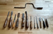 Vintage Woodworking & Leather Tool Lot 13pc Dexter Knife Chisels Gouge Brace picture