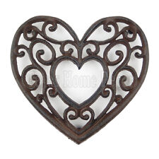 Heart Shaped Trivet Cast Iron Rustic Antique Style Hot Pot Plate Holder Scrolls picture