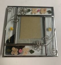 Vintage Elsal Inc. Silver Tone Glass Photo Frame with Real Pressed Flower 7