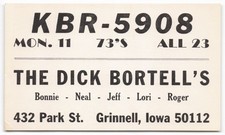 Vintage KBR-5908 CB Radio QSL Card - The Dick Bortell's Grinnell Iowa 1970s picture
