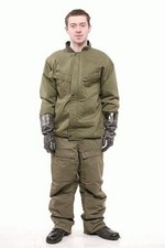 USGI NBC MOPP Chemical SUIT OD Green size LG+2 Pr Small Gloves+Chem Detect Paper picture