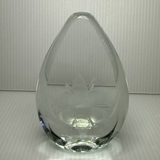 Wedgwood Clear Decorative Art Glass Teardrop Shaped Paperweight Etched Flower picture