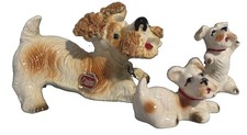 Vintage Orion Spaghetti Ears Terrier Dog with Puppies on Leash Figurine Japan picture