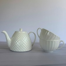 Wedgwood Night And Day Bone China Teapot & 2 Cups England White Modern picture