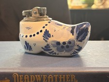 Vintage Blue & White Delft-Style Ceramic Clog Shoe Cigarette Lighter  picture