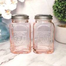 Pink Depression Style Glass Salt & Pepper Shakers, Vintage Kitchen, Retro picture