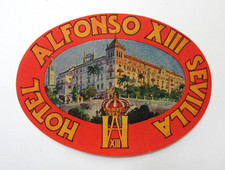 Vintage Hotel Alfonso XIII Sevilla Spain Luggage Label Travel Sticker Decal picture