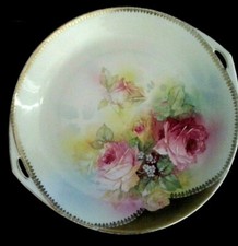 Antique Prussia Beyer & Block  ROYAL RUDOLSTADT Handled Cake Platter Pink Rose  picture