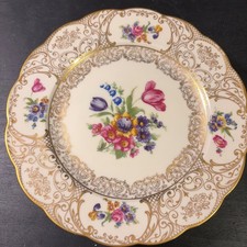 Royal Bayreuth Bavaria Floral Gold Gilt Scalloped Porcelain Plate Germany 7.75in picture