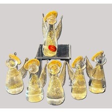 Murano Venetian Angel glass Christmas Figurines gold flecks set of 6 about 4 in picture