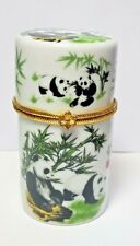 VINTAGE STAMPED WY(R) ROUND TRINKET RING HINGED BOX PANDAS HAND PAINTED CHINA picture