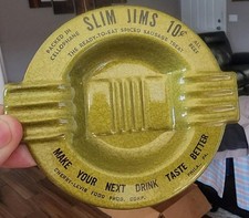 VINTAGE SLIM JIMS ADVERTISING ENAMEL METAL ASHTRAY 
