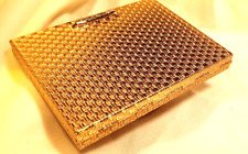Vintage Revlon Powder Compact LOVE PAT Basket Weave Gold Tone Rhinestones NEW picture