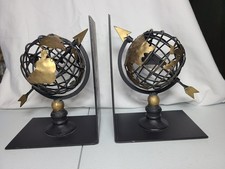 Pier 1 Imports Celestial Steampunk Metal Bookends Globe. Globes Spin. picture