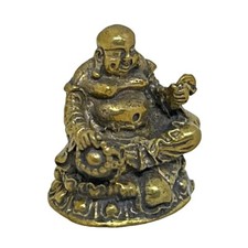 Laughing Buddha Wealth Happy Maitreya Statue Mini Feng Shui Brass Amulet #3 picture
