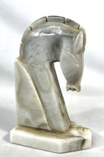 Vtg 1970s Italian Alabaster 8” Chess Knight Horse Head Sculpture Bookend picture