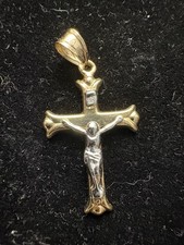 Two-Tone Crucifix Cross Pendant Gold/White Gold Jesus  picture
