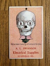 1905 F.S. Backus Mechanical Skull Postcard Moving Eyes Evansville Advertising picture