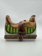 RMC Limoges France Peint Main Equestrian Saddle Trinket Box #41/500 picture